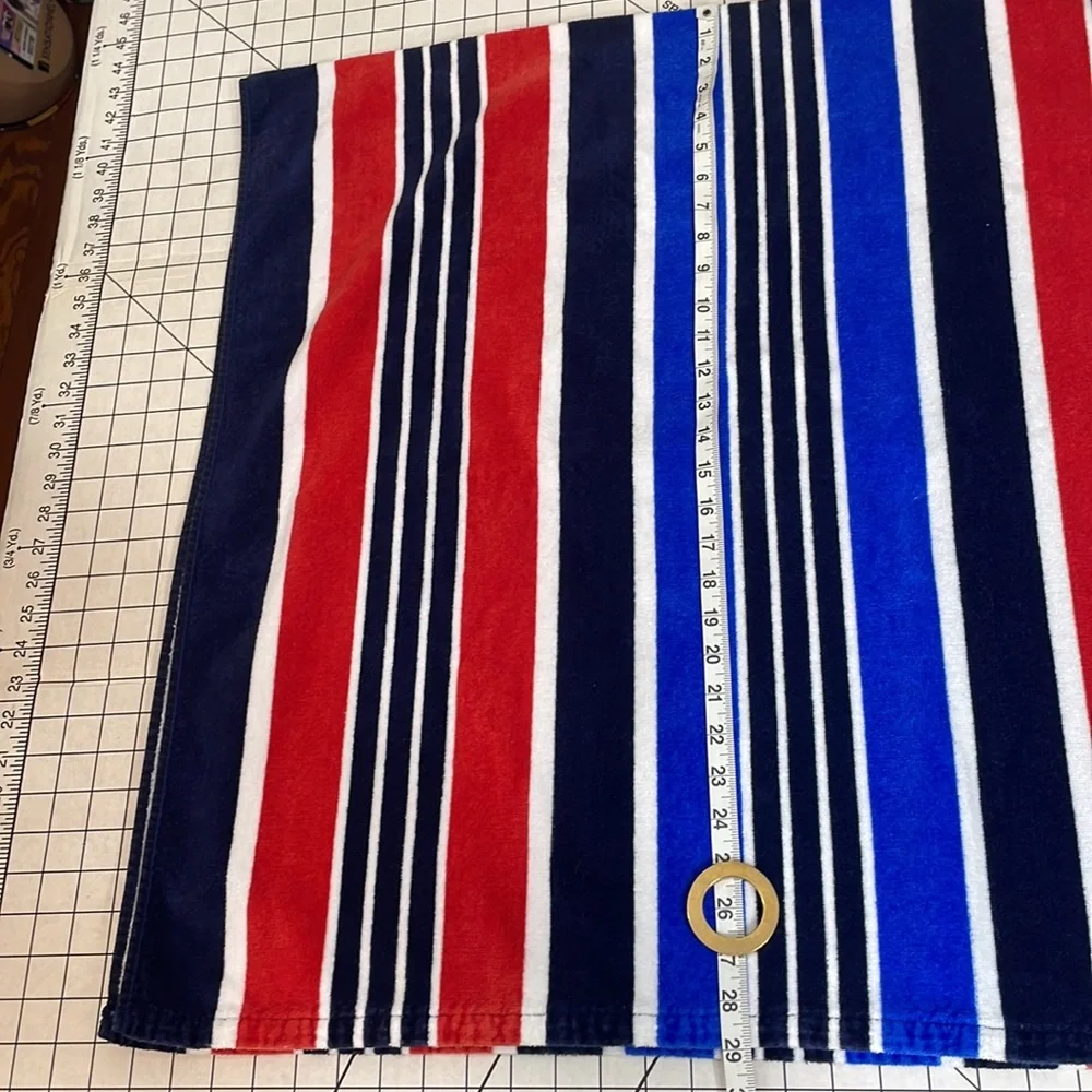 Red, white, blue striped terry-cloth beach towel